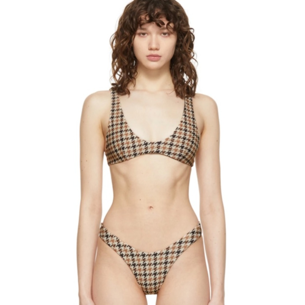 HAIGHT Beige/Brown/Black Houndstooth Juliana Leila Bikini Medium